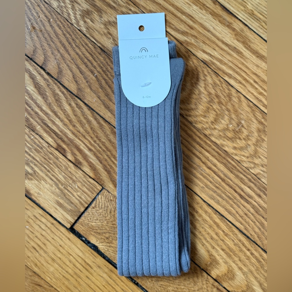 Quincy Mae Gray Ribbed Tights - Size 6-12 Months - NWT